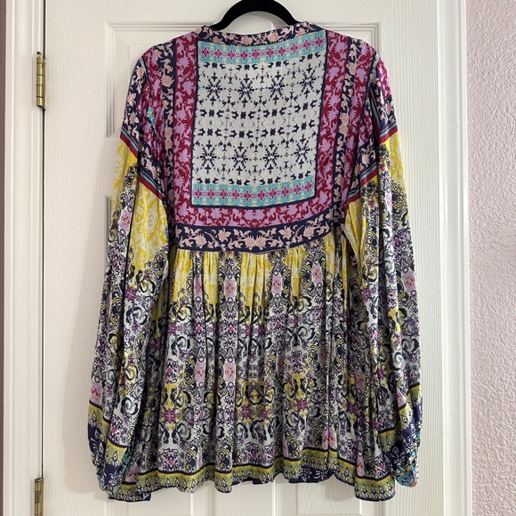 Kyla Seo‎ Geometric Boho Balloon Long Sleeve Peplum Tunic Top Handmade India 1X - Picture 7 of 8